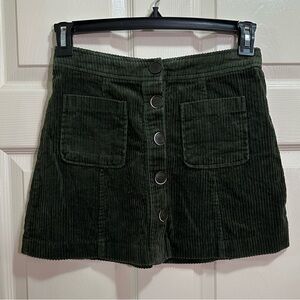 Zara trf Collection Corduroy Skirt Button Front Pockets Green Size Small